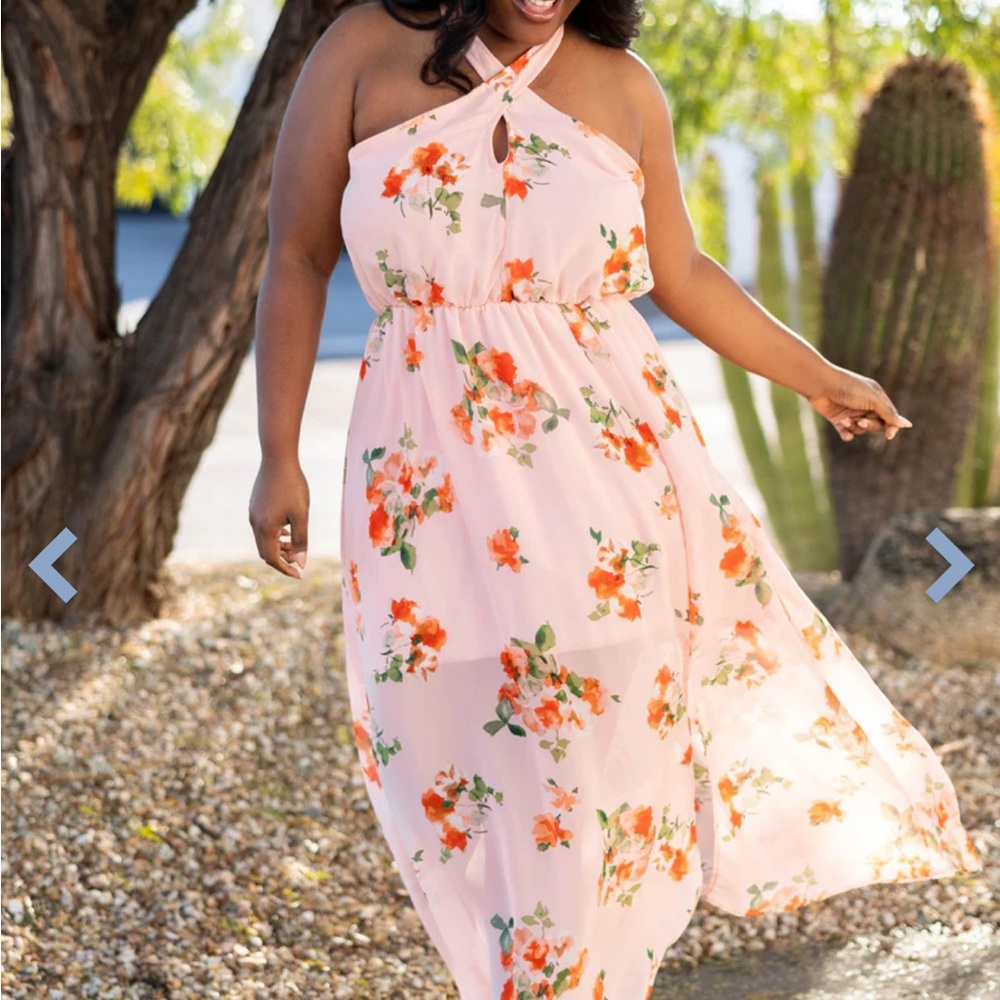 Chic Soul Blush Pink Floral Halter Midi Dress